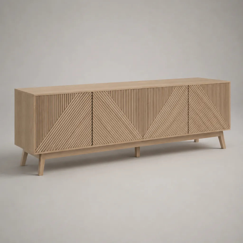 Basso rettangolare 4 porte TV in legno, rovere leggero, 180 × 40 × 70 cm
