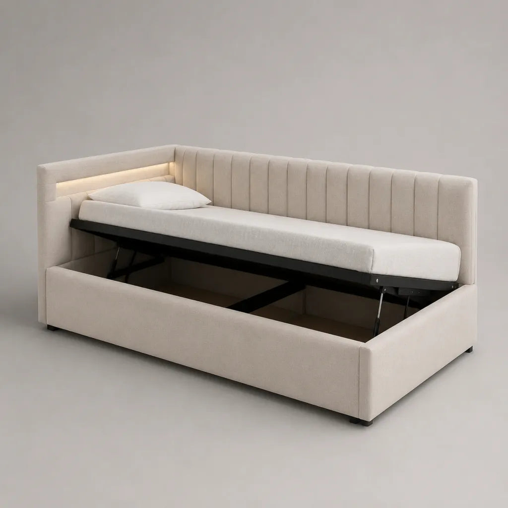 Letto panca in poliestere e acciaio 90 × 200 cm, beige e nero