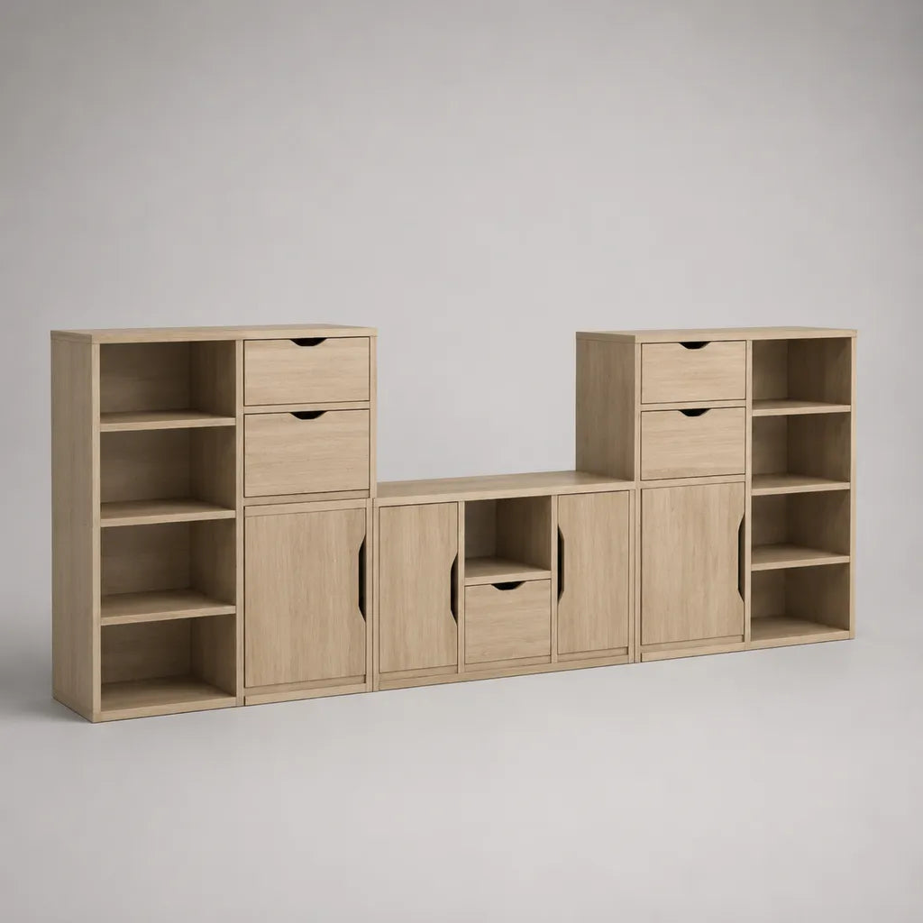 Armadio TV pannello particelle, set di 3 elementi, rovere leggero, 240 × 35 × 110 cm