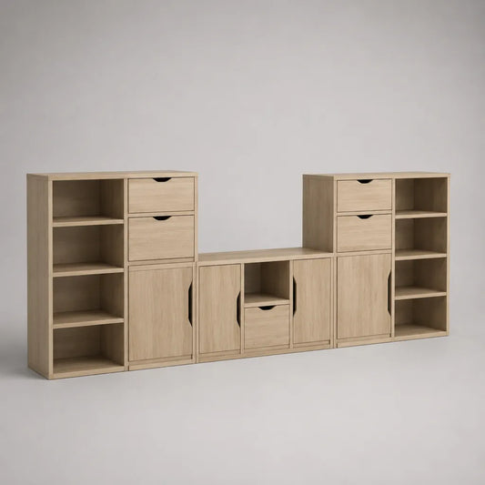 Armadio TV pannello particelle, set di 3 elementi, rovere leggero, 240 × 35 × 110 cm