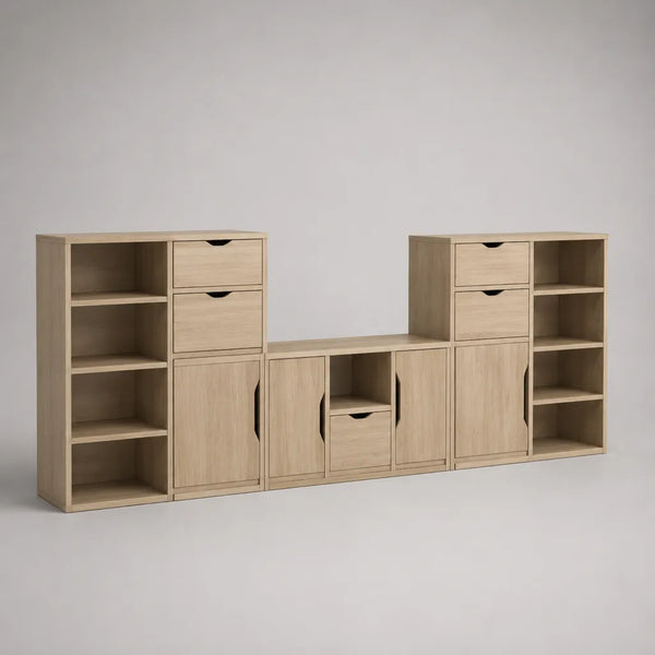 Armadio TV pannello particelle, set di 3 elementi, rovere leggero, 240 × 35 × 110 cm