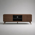 Armadio Tv basso in legno e MDF con stoccaggio e cavo, marrone noce e nero, 160 × 40 × 60 cm