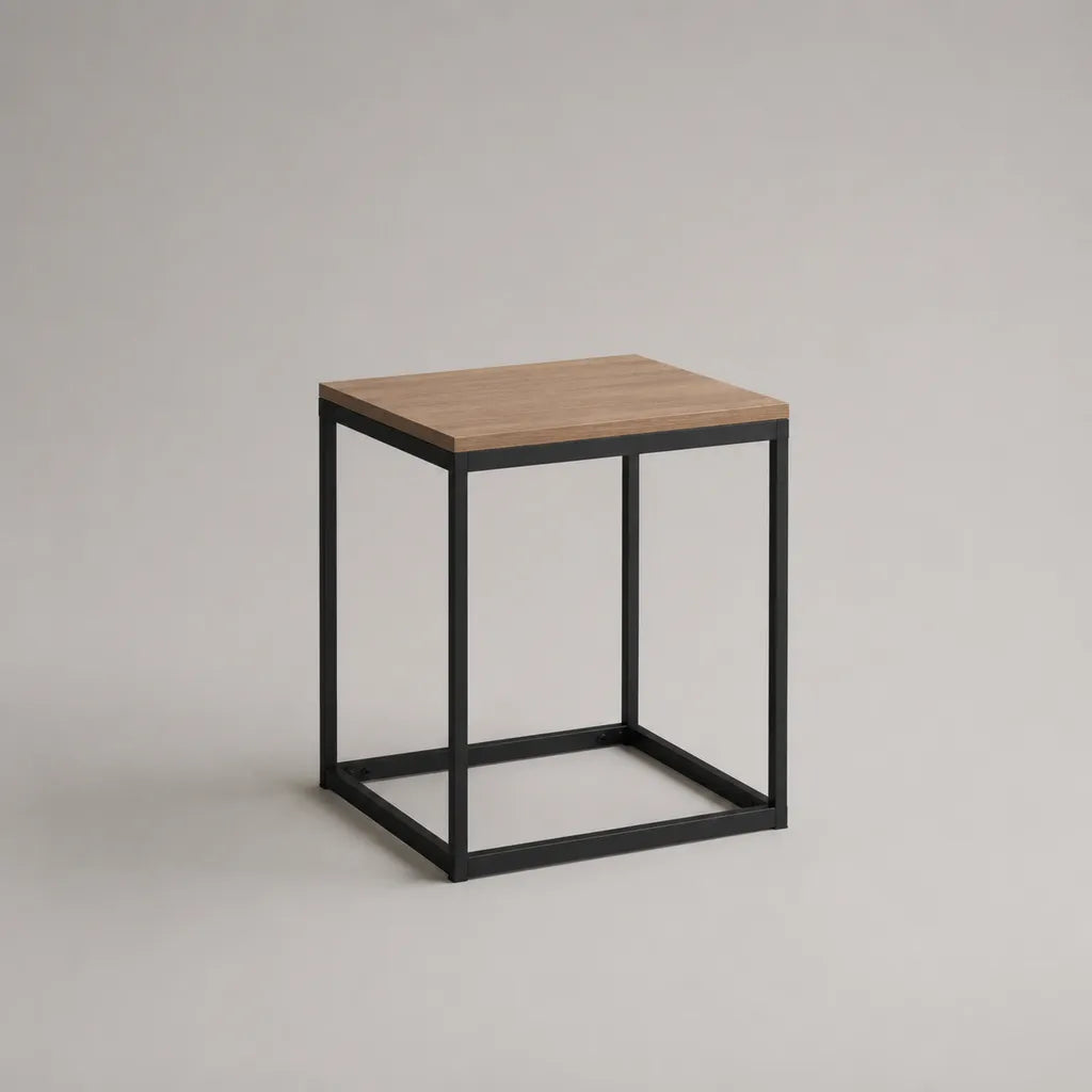 Buffet quadrato in rovere effetto pannello di particelle e acciaio nero, 40 × 40 × 50 cm