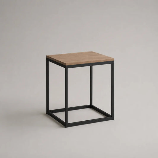 Buffet quadrato in rovere effetto pannello di particelle e acciaio nero, 40 × 40 × 50 cm