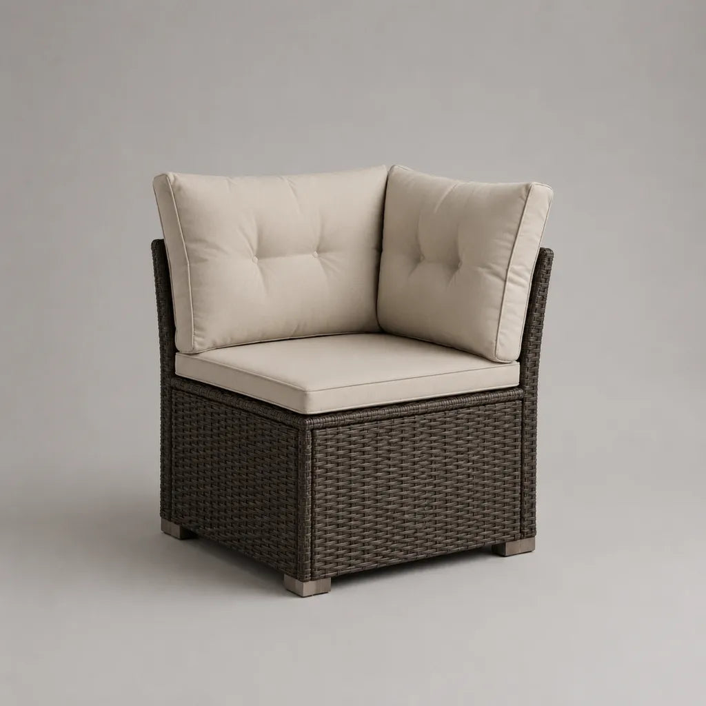Sedia esterna angolo giardino 1 seduta in resina intrecciata e acciaio, 75 × 75 × 80 cm, marrone e beige