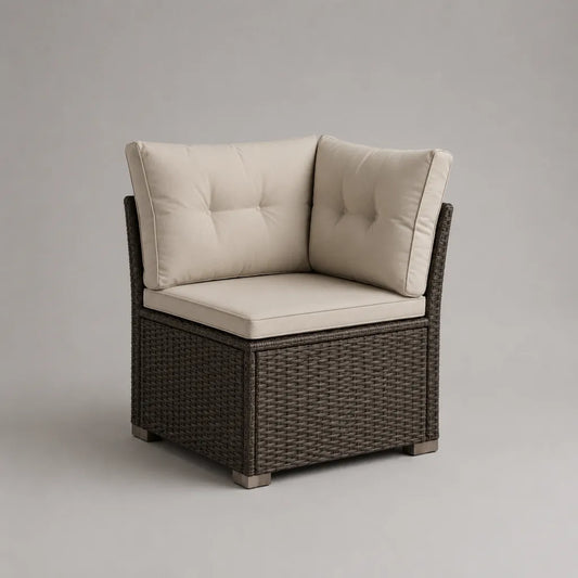Sedia esterna angolo giardino 1 seduta in resina intrecciata e acciaio, 75 × 75 × 80 cm, marrone e beige
