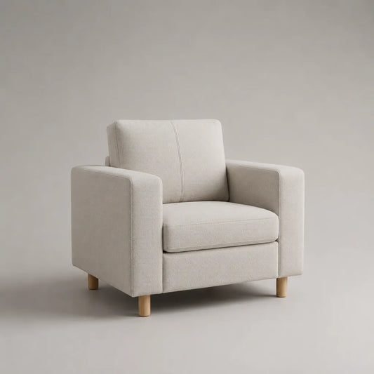 Sedia da 1 seduta in tessuto e legno, bianco rotto e legno naturale, 85 × 82 × 84 cm