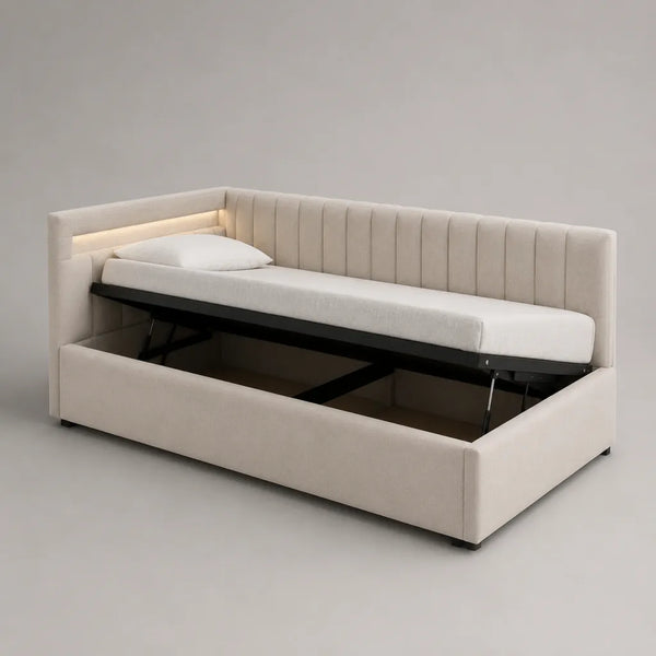 Letto panca in poliestere e acciaio 90 × 200 cm, beige e nero