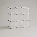 Armadio per scarpe modulari 9 scomparti in polipropilene e acciaio, bianco trasparente e nero, 111 × 37 × 111 cm