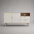 Armadio rettangolare MDF TV e legno hèvea, bianco opaco, rovere chiaro e dorato, 140 × 40 × 80 cm